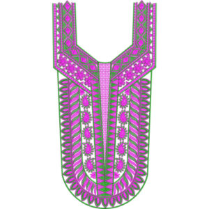 Vibrant Pink and Green Geometric Floral Neckline Embroidery Design