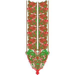 Intricate Green and Red Paisley Floral Neckline Embroidery Design