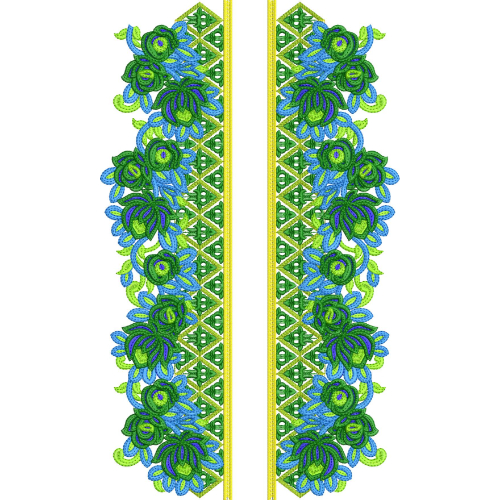 Elegant Green and Blue Floral Border Embroidery Design