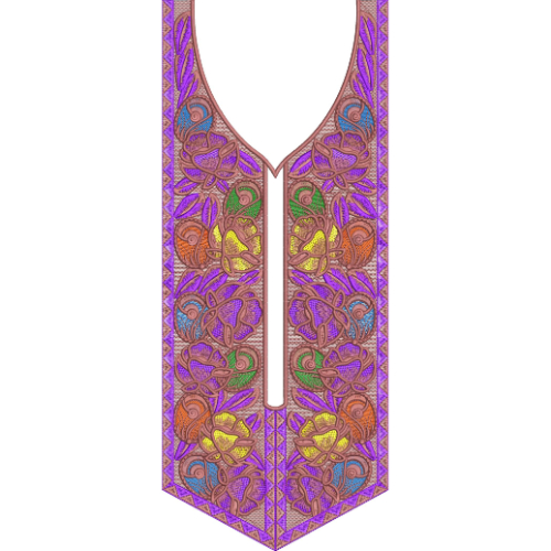 Rich Purple and Multicolor Paisley Neckline Embroidery Design