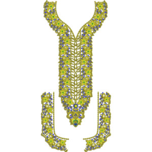 Elegant Lime Green and Blue Floral Neckline Embroidery Design
