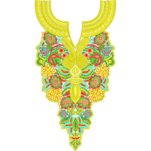 Vibrant Yellow and Multicolor Floral Paisley Neckline Embroidery Design