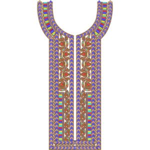 Traditional Multicolor Geometric and Paisley Neckline Embroidery Design