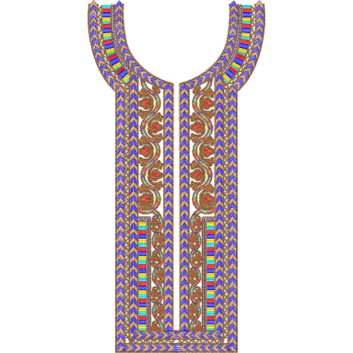 Traditional Multicolor Geometric and Paisley Neckline Embroidery Design