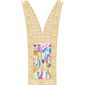 Elegant Gold and Multicolor Floral V-Neck Embroidery Design