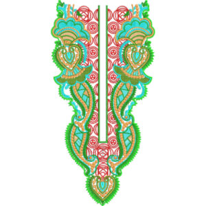 Vibrant Green, Turquoise and Red Paisley Neckline Embroidery Design