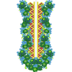 Elegant Green and Blue Floral U-Shaped Neckline Embroidery Design