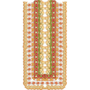 Golden and Green Floral Border Embroidery Design with Ornamental Motifs