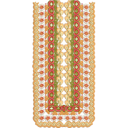 Golden and Green Floral Border Embroidery Design with Ornamental Motifs