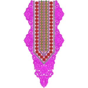 Magenta Lace Neckline Embroidery Design with Geometric Central Panel