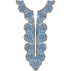 Blue Floral Lace V-Neck Embroidery Design with Scalloped Edges