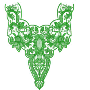 Green Floral Paisley V-Neck Embroidery Design with Ornamental Detailing
