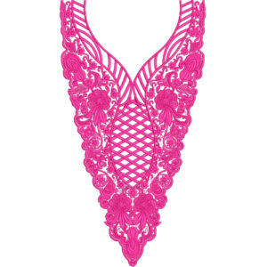 Pink Lace V-Neck Embroidery Design with Floral and Lattice Detailing