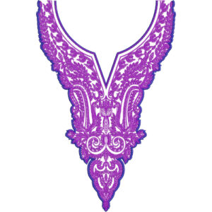 Purple Floral V-Neck Embroidery Design with Ornamental Paisley Detailing