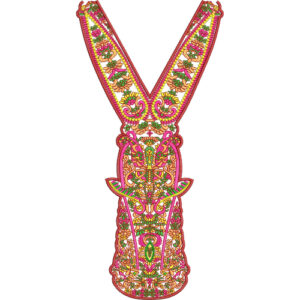 Multicolor Floral V-Neck Embroidery Design with Ornamental Center Panel
