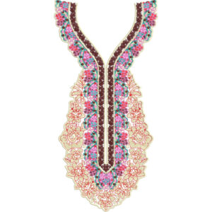 Multicolor Floral Lace V-Neck Embroidery Design
