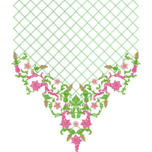 Elegant Floral V-Neck Embroidery Design with Diamond Lattice
