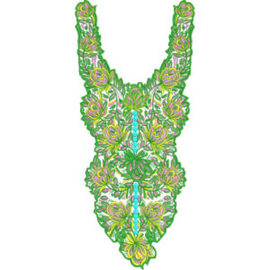 Green and Pink Floral V-Neck Embroidery Design