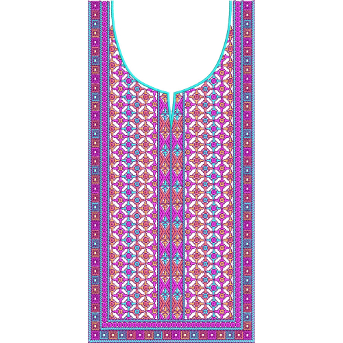 Colorful Geometric U-Shaped Neckline Embroidery Design