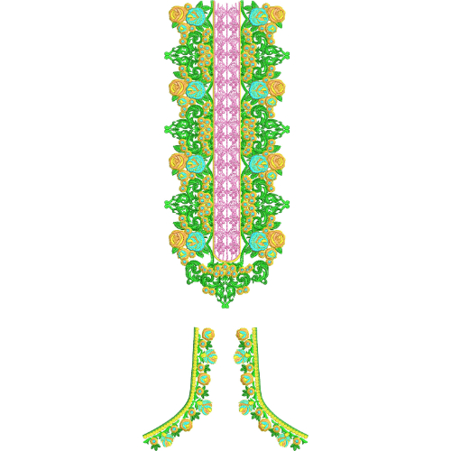 Elegant Green and Yellow Floral Neckline Embroidery Design