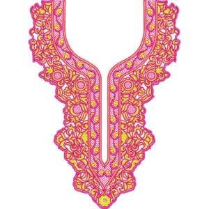 Pink and Yellow Floral V-Neck Embroidery Design