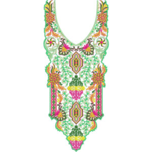 Colorful Floral and Geometric V-Neck Embroidery Design