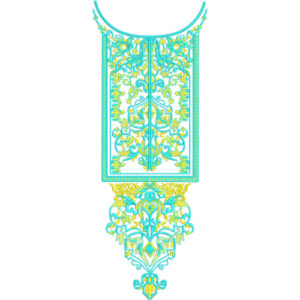 Turquoise and Gold Ornamental Neckline Embroidery Design