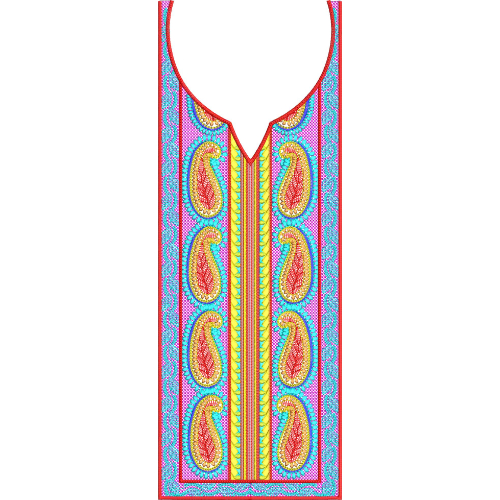 Colorful Paisley Neckline Embroidery Design