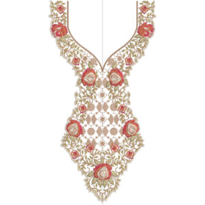Elegant Rose and Lattice Neckline Embroidery Design