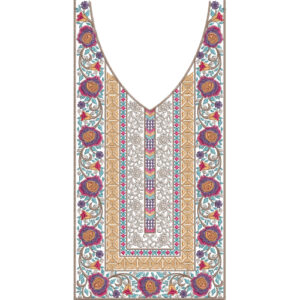 Floral Rose and Geometric Panel Neckline Embroidery Design