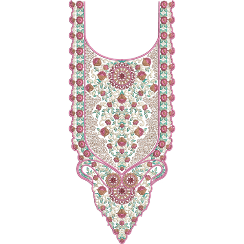 Elegant Floral Medallion Neckline Embroidery Design