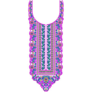 Colorful Floral Geometric Neckline Embroidery Design