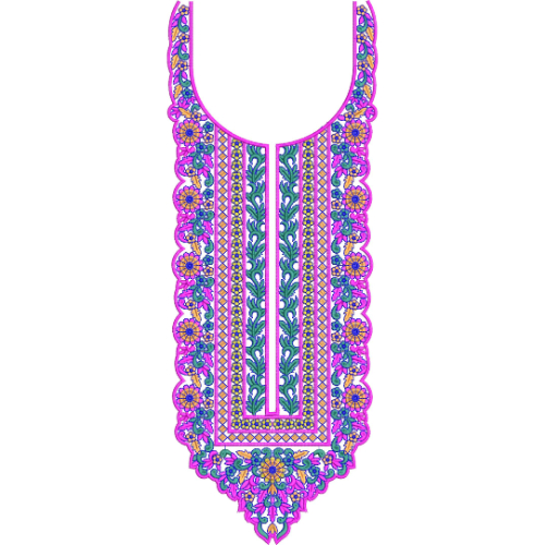 Colorful Floral Geometric Neckline Embroidery Design