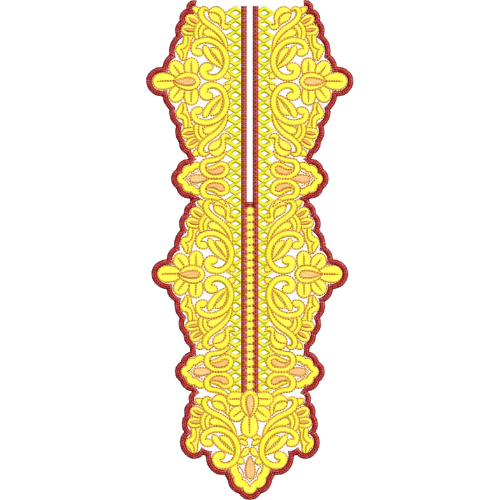 Golden Yellow Floral Lace Neckline Embroidery Design