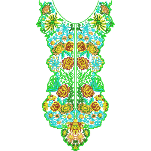 Vibrant Multicolor Floral Neckline Embroidery Design