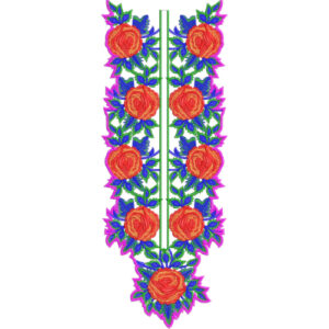 Vibrant Red Rose Floral Neckline Embroidery Design