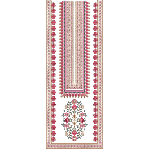 Elegant Floral Border and Geometric Neckline Embroidery Design