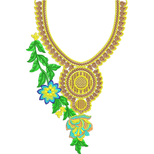 Elegant Floral Pendant Neckline Embroidery Design