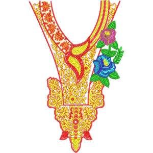 Elegant Floral Paisley Neckline Embroidery Design
