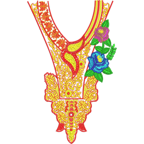 Elegant Floral Paisley Neckline Embroidery Design