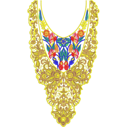 Royal Gold Floral Embroidery Neckline Design