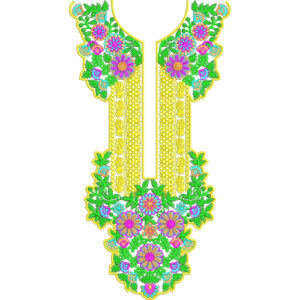 Colorful Floral U-Shaped Neckline Embroidery Design