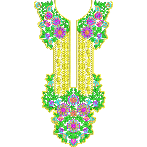 Colorful Floral U-Shaped Neckline Embroidery Design