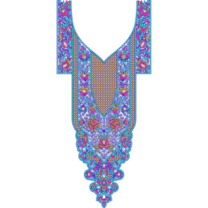 Colorful Floral Geometric Neckline Embroidery Design