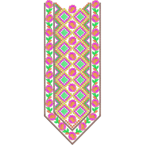 Colorful Floral Geometric Embroidery Border Design