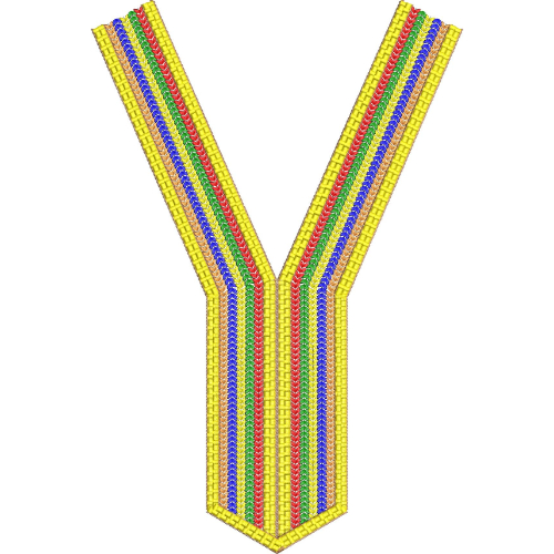 Multicolor Striped V-Neckline Embroidery Design