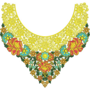 Elegant Yellow Floral U-Shaped Neckline Embroidery Design