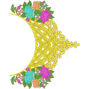 Golden Floral Crescent Embroidery Neckline Design