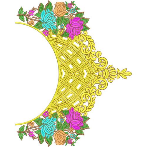 Golden Floral Crescent Embroidery Neckline Design