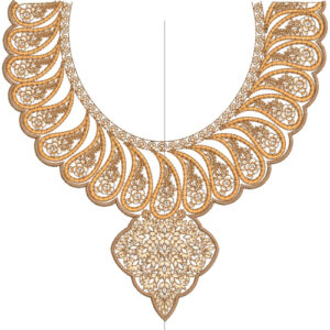 Golden Paisley Scallop Neckline with Floral Pendant Embroidery